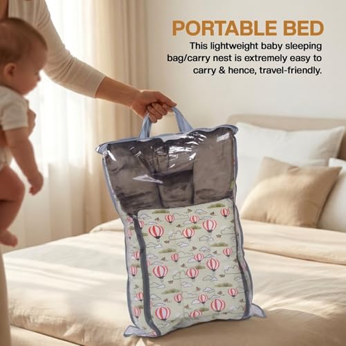 Image of Baybee 3-in-1 Baby Sleeping Bag & Carrying Bed | Velvet Cotton Carry Nest for New Born | Soft & Travel Friendly Sleeping Bag for Babies 0-6 Months (Lite Green)