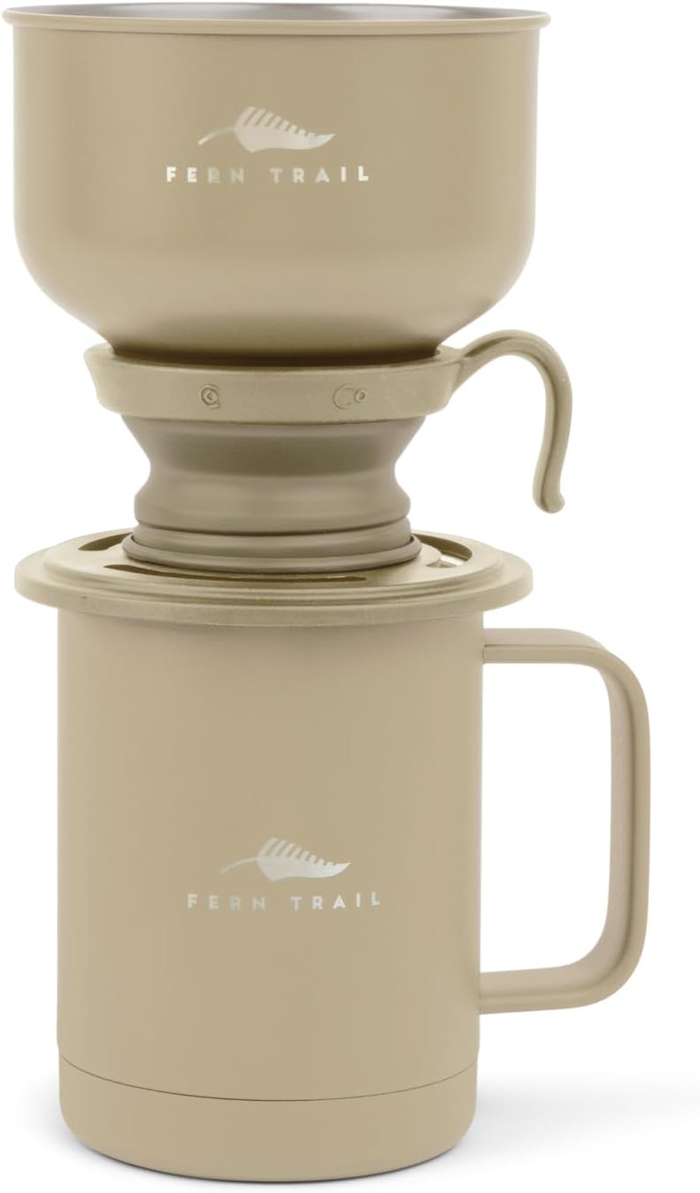 Pour over coffee maker, 12 oz insulated mug with lid, stainless steel reusable coffee filter, BPA-Free, (Cream)