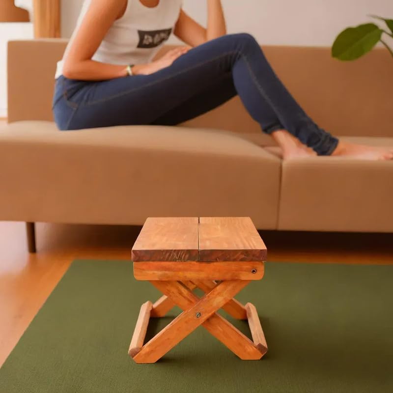 Image of Folding Foot Stool, Small Ottoman Foot Rest for Couch, Wooden Footstool, Change Shoes Bench, Modern X Ottoman Chair for Living Room, Entryway, Children Room, Bedroom, Caravaning, 23X30X23 cm, Orange