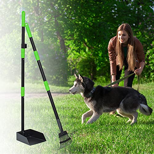 Image of Niubya Pooper Scooper for Dogs, Metal Poop Scooper Tray and Rake Set with Adjustable Long Handle, Dog Pooper Scooper for Pet Waste Removal
