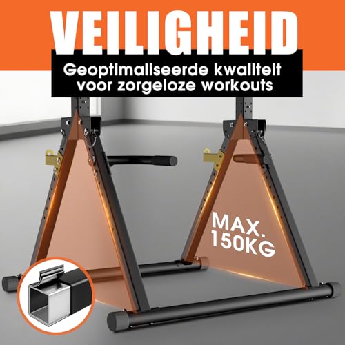 DH FitLife Opvouwbare Power Tower Dip Station | Vrijstaande optrekstang tot 150 kg met dipbars en haltersteunen | Krachtstation Krachttoren | Fitnessstation | Power Rack voor Thuisgym - Afbeelding 5