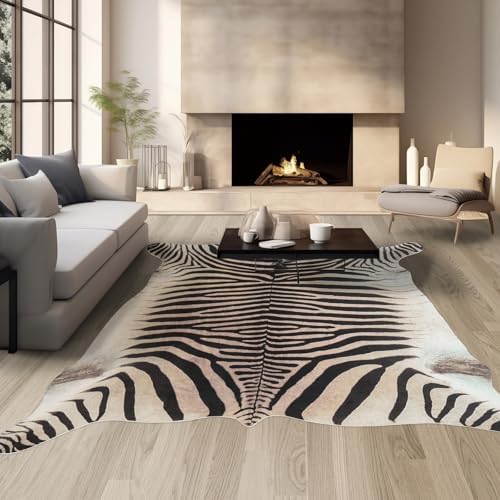 Large Zebra Rug10x8 ft Beige and Brown Area Rugs for Bedroom Livi...