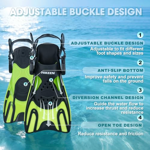 Hikeen Adjustable Snorkel Fins,Short Snorkeling Fins for Adults Men Women Open Heel Swimming Fins, Lightweight Swim Flippers with Mesh Bags-Size-L/XL - Thumbnail 3