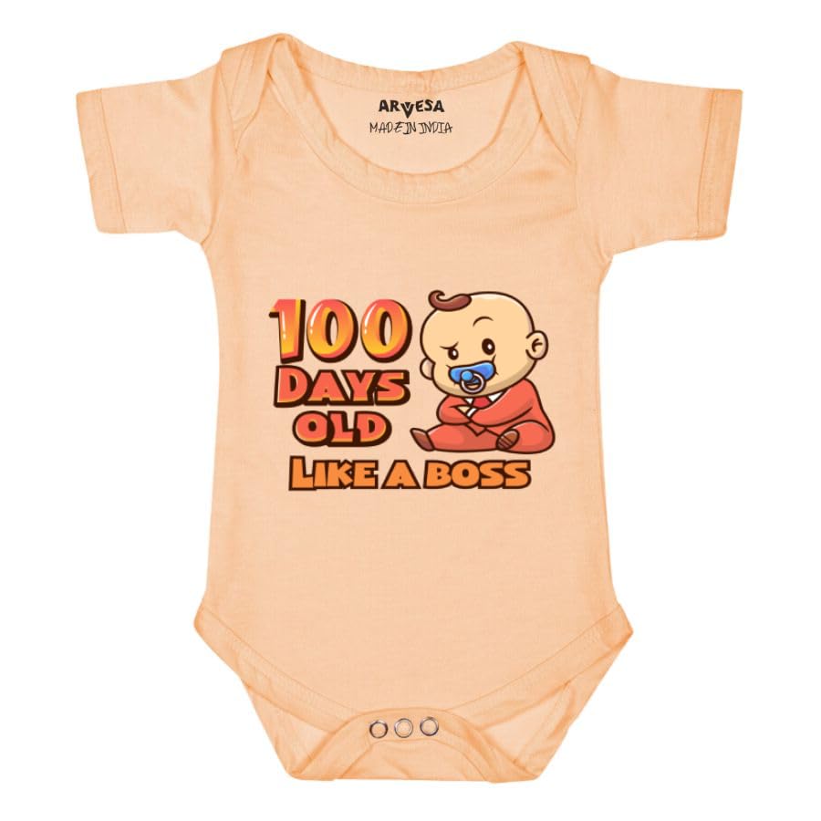 ARVESA 100 Days Birthday 0-3 Months White Romper R-1356 100 Days Celebration For Baby, 100 Days Baby Birthday Dress