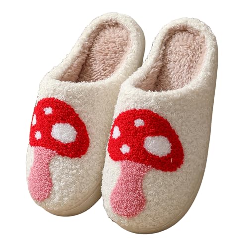 Cartoon Slippers for Women Mushroom Slippers Rainbow Heart Lover Slipper Cute Soft Slip on Shoes Fuzzy Cozy Plush Warm House Shoe for Indoor and Outdoor