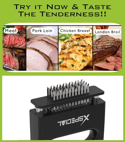 Image of XSpecial Mini-Deluxe Meat Tenderizer 48 Blade Stainless Steel - Kitchen Cooking Gadgets Tools with Ultra Sharp Needle That Makes Steak & Chicken Tender - No More Hammer, Meat Pounder Or Mallet