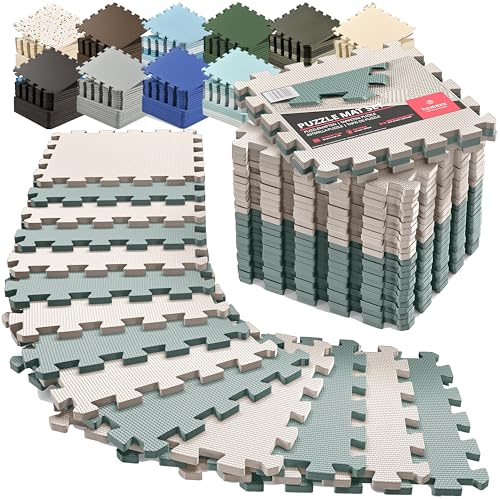 Tapis de Fitness Protection de Sol Salle de Sport - Dalles en Mousse sans BPA + Bordures | Matelas Puzzle Tatami EVA Caoutchouc pour Matériel Gym Banc de...