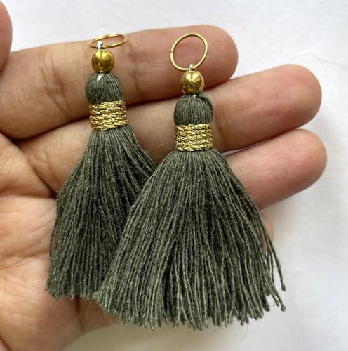 Image of Zippy Flora Micro 1.5 inch Length Cotton Handmade Tassels for Saree /Blouse /Dupatta /DIY /Decor (Pack of 12) (Military Green)