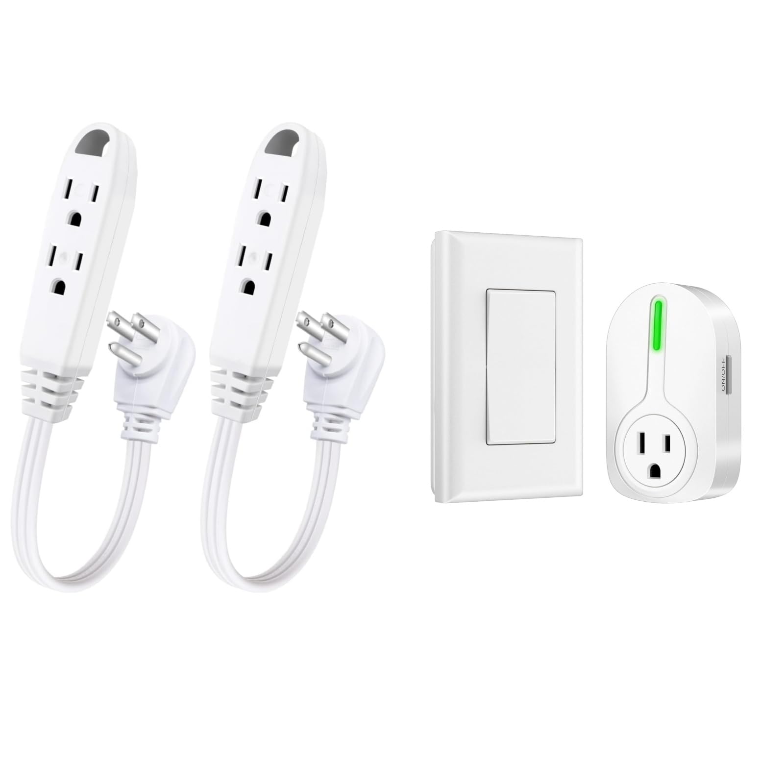 K KASONIC - 1 Feet 3 Outlet Extension Cord 2 Pack + Wireless Remote Control Outlet