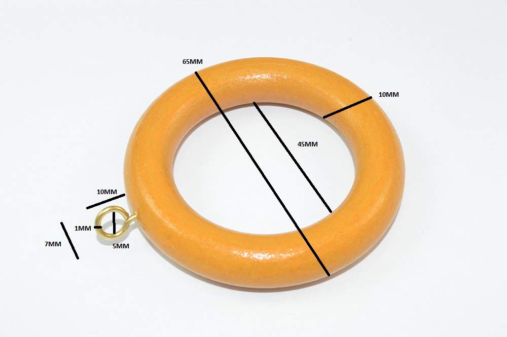 100 x Wooden Curtain Rod Pole Rings with Screw Eye Medium Brown ID 45mm