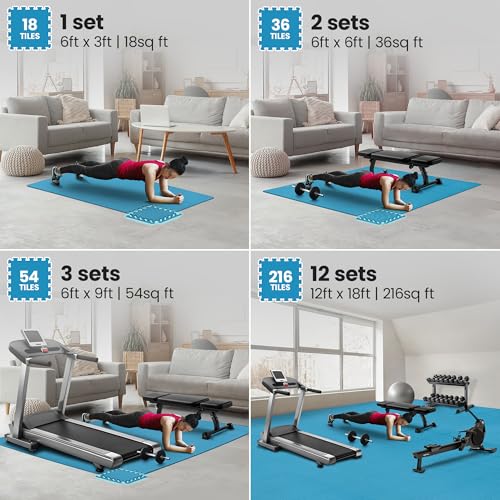 Image of bemaxx Gym Mats Set - 18 pcs EVA Interlocking Foam Floor Tiles (12.6 inchx12.6 inchx0.4 inch) 18sqft Protective Gym Flooring Sports Home Workout Exercise Mats Puzzle Garage Fitness Play-Room Pool Treadmill Bike