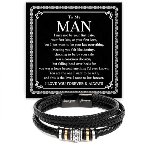To My Man – Braided Leather & Stainless Steel Bracelet with Heartfelt ‘Love You Forever’ - Elegant Gift Box Included, Gift from Girlfriend or Wife for Husband, Boyfriend, or Brother