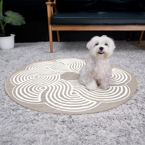 Image of Paw Inspired Round Designer Dog Pads, Beige, 36 inch Size, 2 Pack | Premium Washable Pee Pads, Reusable Puppy Pads, Waterproof Mat, Leakproof, Non-Slip Liner for Potty Training, Whelping