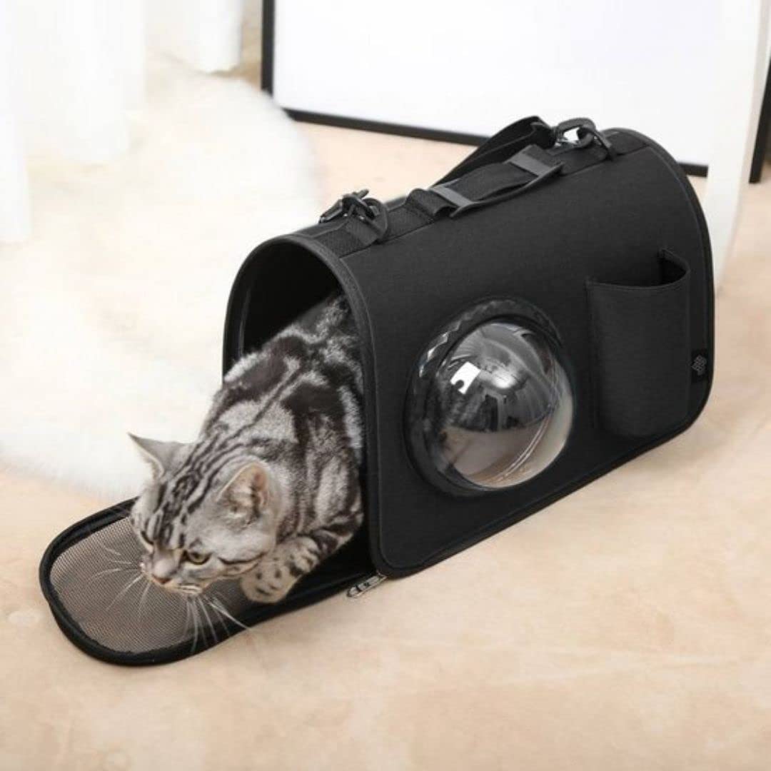 Transportín para Gatos, Bolsa de Transporte Plegable para Mascotas pequeñas, Bolsa de Viaje con Correa de Hombro Ajustable (Negro)