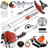 NUZYZ 52cc Petrol Hedge Trimmer & Grass Trimmer, Hedge Trimmer Cordless, 5 in 1 Full Functioning Weed Whacker Yard Tools Labor Saving Edger/Hedge Shears, with Anti-Slip Handle Brush Cutter Red