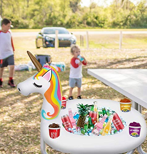 90Shine 20200401-UNICORN DRINK HOLDER Inflatable Unicorn Serving Bar Ice Buffet Cooler Salad Food Drink Holder Floats Beverage Fruit Candy Floating Tray Pool Accessories thumb #1