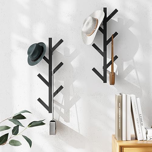 LOFTPLUS Porte-Manteau Patère Murale en Métal Lot de 2-41CM Vertical Porte Manteau Mural avec 6 Crochets, Pour Suspendre Vestes, Manteaux, Chapeaux,...