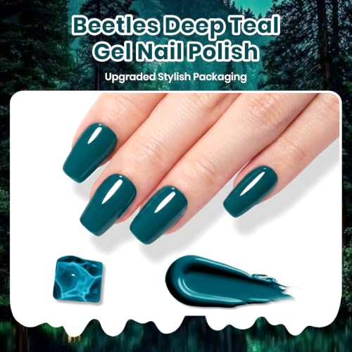 Image of Beetles Dark Teal Gel Polish, Soak Off UV LED Deep Teal Gel Nail Polish | Fall Nails Collection, Color-Matched Bottle Design, Soak Off UV LED, Long-Lasting Nails Art for Home DIY & Holiday