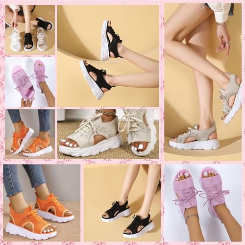 Women's Open Toe Tennis Shoes – Orthopedic Wedge Sandals with Arch Support, Breathable Mesh Lace-Up Sneaker Sandals, Thick Soled Walking Shoes for Summer, Casual Beach & Outdoor Wear2
