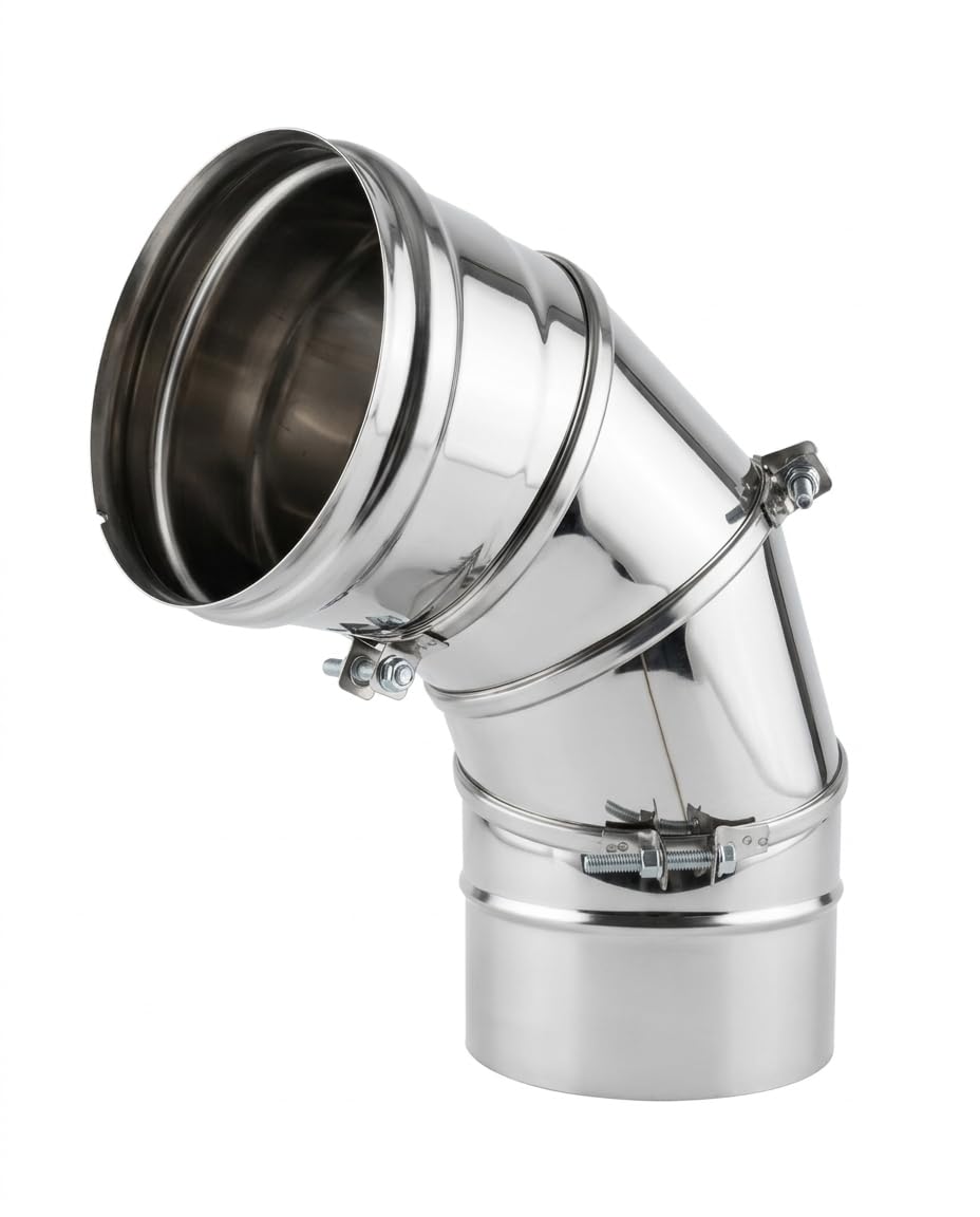 Adjustable Chimney Elbow, Stainless Steel, 0-90° Flue Liner Bend Stove Connector, Mirror Finish, 0.5mm Thick (125mm)