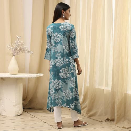 Image of BIBA Women Rayon Viscose Straight Fit Straight Printed Kurta