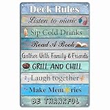 Deck Rules Metal Sign – Outdoor Wall Decor for Patio, Poolside, Porch or Backyard – Vintage Tin Sign with Fun Rules for Summer Living