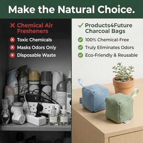 Image of 4 pack Naturally Activated Bamboo Charcoal Air Purifying Bags | Natural Home Deodorizer Bag | Charcoal Bag Odor Absorber For Pets | Odor Eliminator & Moisture Absorber Air Freshener Bag (200g Cube)