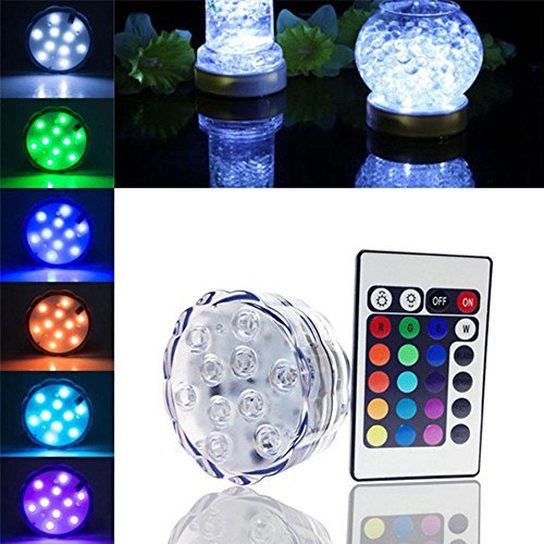 Szyoumy Submersible 10 LED Lights RGB Multicolor Waterproof Wedding Party Vase with 24 Keys Remote Controle Lamp (Package 1 pcs 10 led Light)