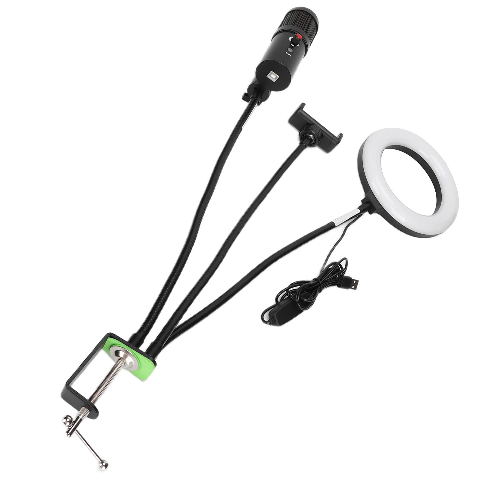 Micrófono USB con Luz de Relleno RGB, Kit de Micrófono Cardioide Condensador, Calidad de Sonido de Nivel de Estudio para Grabación, Canto, Transmisión de Podcast, Incluye Cable