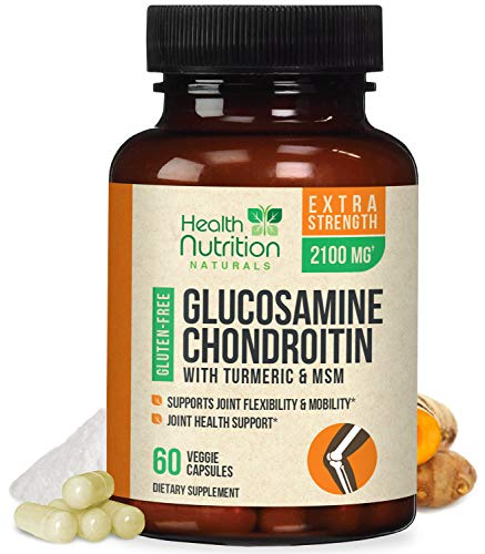 Glucosamine with Chondroitin Turmeric Msm, Triple Strength 2100mg, for Hip, Knee, Joint & Back Comfort - Made in USA - Joint Supplement with Boswellia & Bromelain. Non-GMO - 60 Capsules