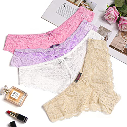 Image of Avidlove Women Floral Lace Panties Sexy Hipster Underwear Cheeky Bikini Panties V-Shape Waistband Tangas