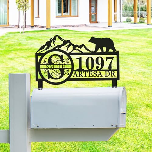 Personalized Mailbox Last Name Topper Address Sign - Metal House Numbers for Mailbox,Mailbox Topper Address Plaque,Top Mount House Number Sign Plate Decorative Mailbox sign (Mailbox and Post NOT Included)