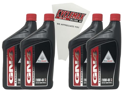Cyclemax Four Pack compatible with Honda GN4 Engine 10W-40 Oil 08C35-A141M01 Contains Four Quarts and a Funnel