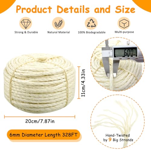 Cuerda de Sisal para Rascadores de Gato 1/4" Diámetro 200 pulgadas miniatura 2