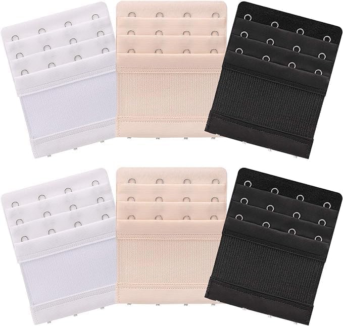 Ybaier6 Pieces Women's Bra Extender Soft Comfortable Elastic Bra Extenders Bra Extension Strap 4 Hook 3 Row Lady's Bra Extender Bra Band, One Size