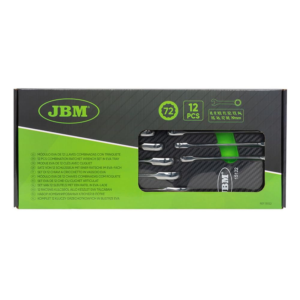 TANIASHOP JBM 15122 Set di 12 Chiavi combinate Fissa e Stella a cricchetto da 8-19mm Chiavi a Cricchetto 90 Denti Set Chiavi Fisse e ad Anello per Fai da Te e Riparazione