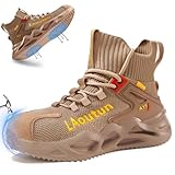 LAoutun Steel Toe Shoes for Men, Lightweight Comfortable Safety Shoes with Puncture Resistant, Indestructible Work Shoes for Construction and Warehouse Brown