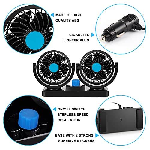 Plachiday Car Fan 12V,360 Degree Rotatable Car Fan,Electric 2 Speed Dual Head Fans-Low Noise Strong Dashboard Cooling Air Circulator Fan For Sedan Suv Rv Boat Auto Vehicles Golf #TOP2