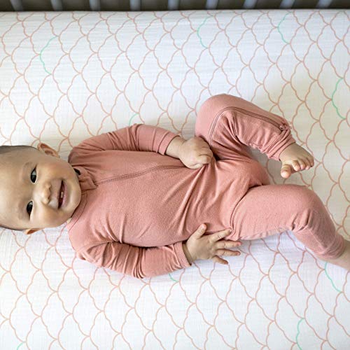 Image of Newton Baby Fitted Mini Crib Sheets (2-Pack) | Organic Muslin Cotton, Breathable & Soft Baby Sheets, Washable Baby Mattress Sheets, Fits Mini Crib Mattresses 24 inch x 38 inch, Dreamweaver Coral & Plain White