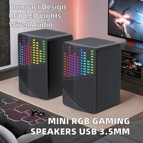 Image of Jedel 2x6W Gaming PC Speaker with RGB Lights, USB Powered Laptop Speaker, 3.5mm AUX Wired Stereo Computer Speaker for Desktop & Laptop, Compact 6W Sound, Comet S576 Black