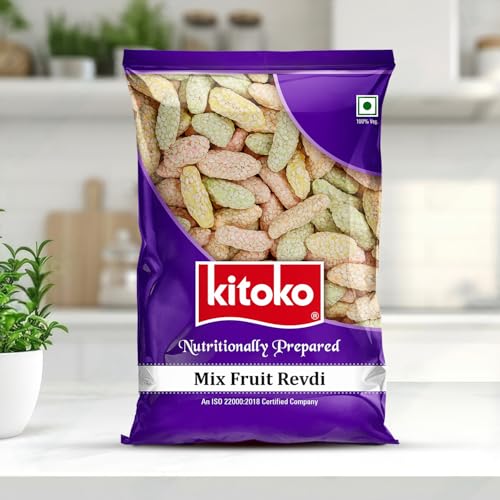 Image of Kitoko Mix Fruit Revdi | Sweet Sugar Revadi | Fresh and Crunchy Rewari | Til Sweets | Sesame Candy 200gm (Pack of 2)