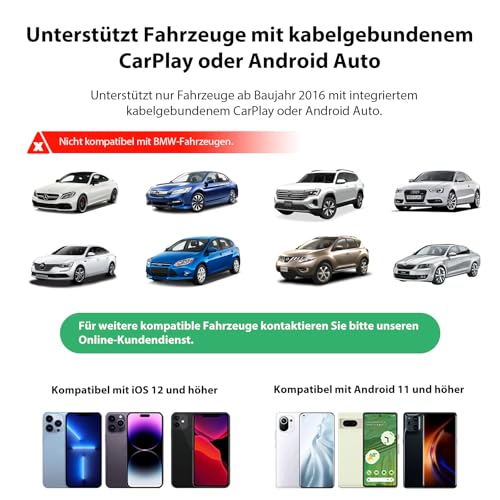 【Wireless Upgrade】 Sunweyer S28 Mini USB Wireless CarPlay & Android Auto Adapter - Plug & Play - Für Fahrzeuge mit originaler Wired CarPlay-Funktion - Intelligenter Auto-Adapter