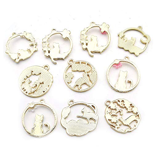 20 pcs Gold Plated Enamel Flower Cat Charms Pendant For Jewelry Making Necklace Bracelet Earring and Slime DIY Jewelry Accessories Charms (M451)
