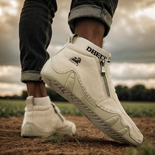 Men's Casual Slip-On Bootie High Top Genuine Leather Zipper Boots Fashion Walking Shoes with Elastic Sock Cuffs3