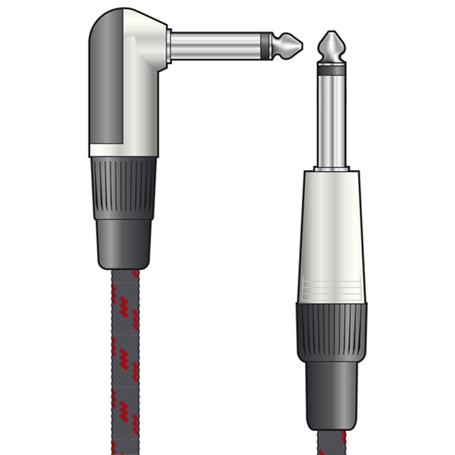 Citronic Black/Red 6.3Mm Mono Jack Plug To 6.3Mm Mono Right Angle Jack Plug Braided Guitar Lead, / 3M