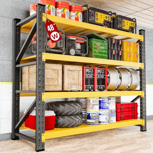 Image of SISESOL Set of 2 48 inch Wide Heavy Duty Garage Shelving Units,3000LBS 24 Deep Storage Shelves,Yellow Metal Garage Shelves,Large Storage Rack,70 High Steel Shelf,Industrial Shelving for Shop,Warehouse