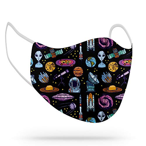 Máscara de Proteção Facial Personalizada Estampada Tecido Reutilizável Lavável Alien Et Galáxia Tama