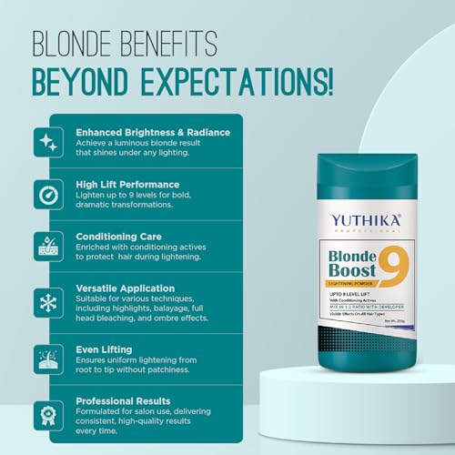 Image of Yuthika Hair Colour Developer 30 Vol (500ml) with Blonder Powder 9 Level (250g), Hair Lightening Kit, Professional Hair Bleach Powder and Developer for Hair Colour & Highlights