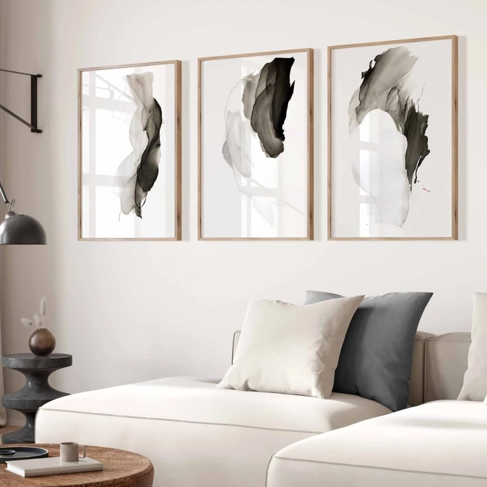 Ltjiajuypd Frameless Modern Minimalist Art Black White Wall Prints Poster Living Room Office Abstract Watercolor Decor(35X50cm-3Pcs)