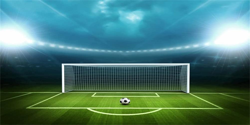 AOFOTO 20x10ft Soccer Field Background Football Pitch Goal Post Ball Game Stadium Spotlight Photography Backdrop Sports Club Fitness Player School